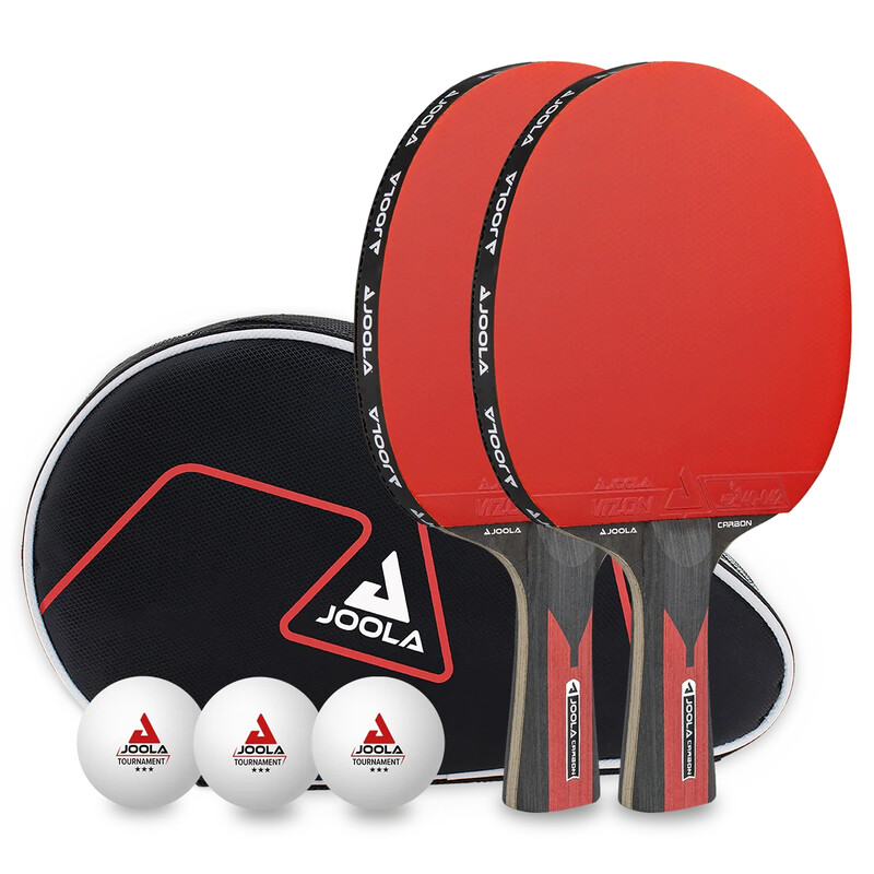 JOOLA Tafeltennisset Duo Carbon 2 tafeltennisbatjes + 3 tafeltennisballen + tafeltennishoes, rood/zwart, 6-delig