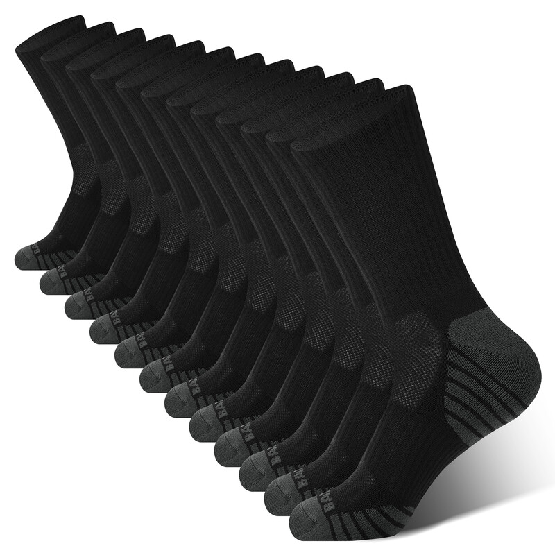 Men's Crew Socks Athletic Running Sports Socks, Cushioned Moisture Wicking, Breathabl