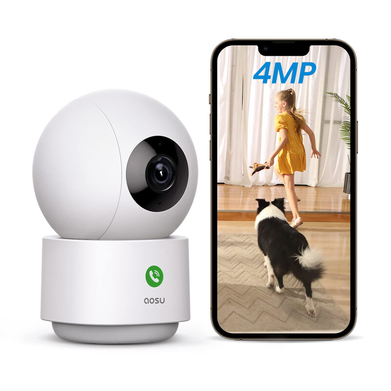 AOSU 2,5K 4 MP Innenkamera Kabelgebundenes 5 GHz WLAN - Hunde Katzen Kinder & Senioren Überwachung, 24/7 Aufzeichnung, 360 Schwenk-Neige, Zwei-Wege-Audio, Alexa Kompatibel, Dual-Band WLAN, Langreichweite IP-Kamera