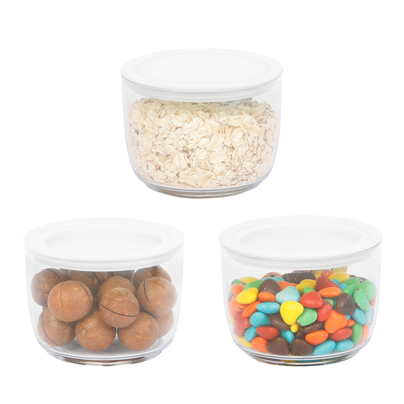 Food Storage Containers Set, 3-Pieces, Off-White, Thread-Lid, Stackable, Reusable, Su