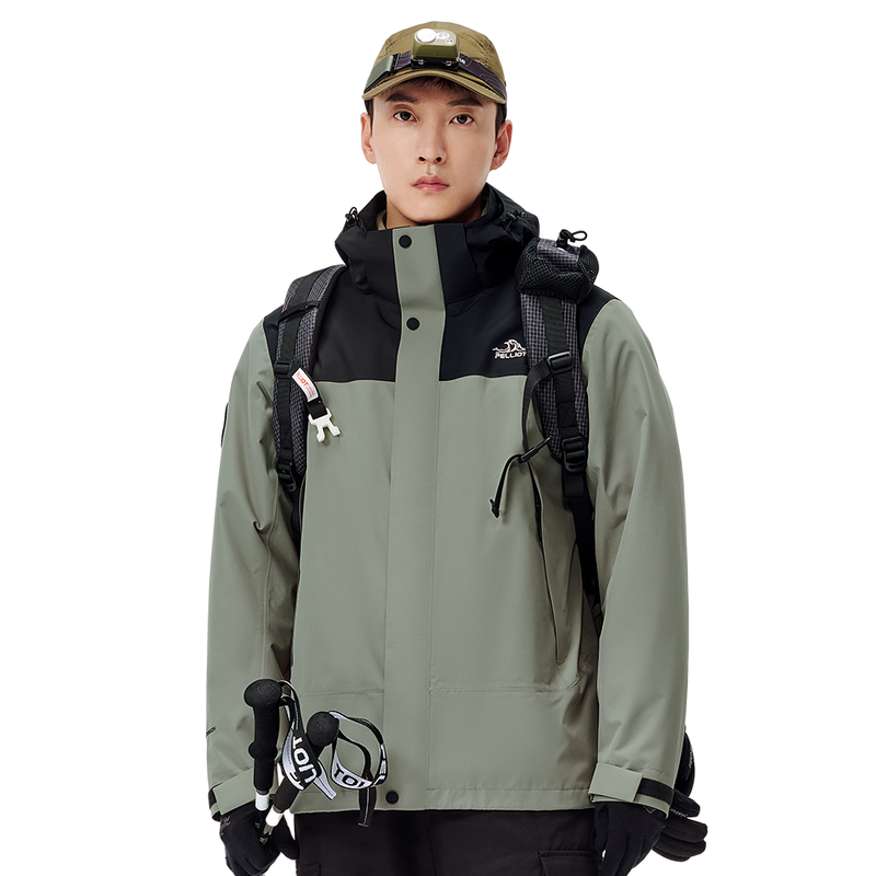 PELLIOT Fleece-lined Splicing Color Jacket for Man Manmu Black + Green M Unisex Camping-Reise Wasserdicht Langlebig