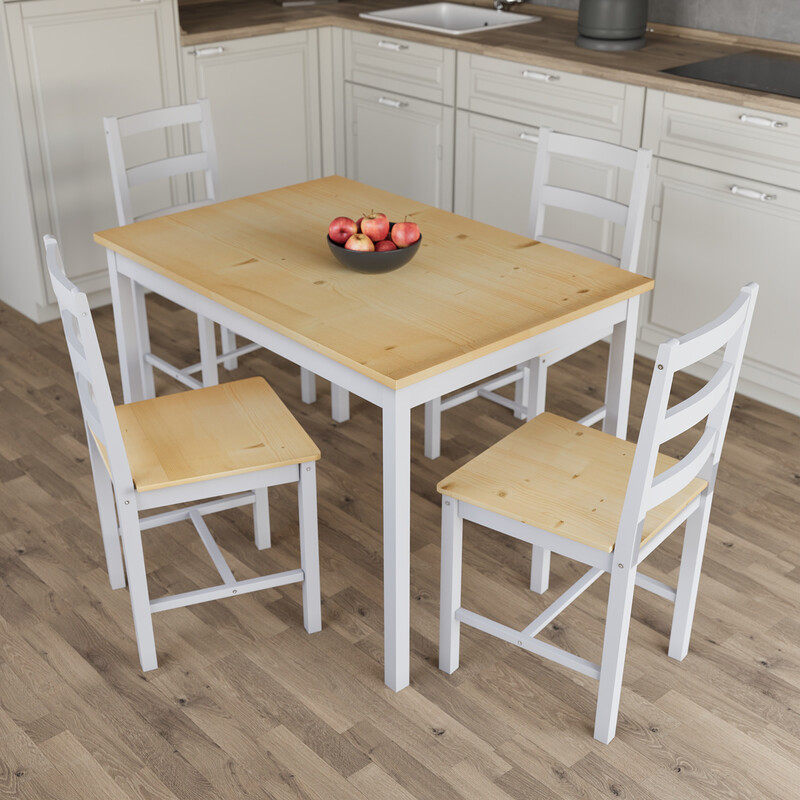 Vida Designs Yorkshire 4 Seater Dining Set, White & Pine