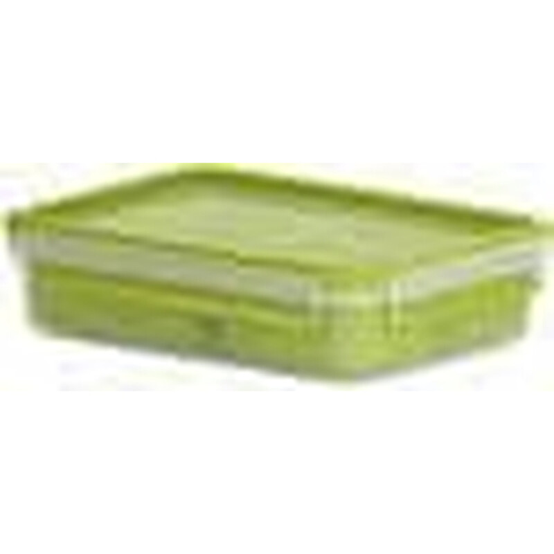 Emsa Clip&Go Snackbox, Grün, 1,2 L Fassungsvermögen, 16,5 x 22,5 x 5,8 cm, BPA-freier lebensmittelechter Kunststoff, Ausgestattet mit 2 Lebensmittel-trennenden Einsätzen, 100 % auslaufsicher und luftdicht, Lückenlose hygienische Struktur, Spülmaschinenfes