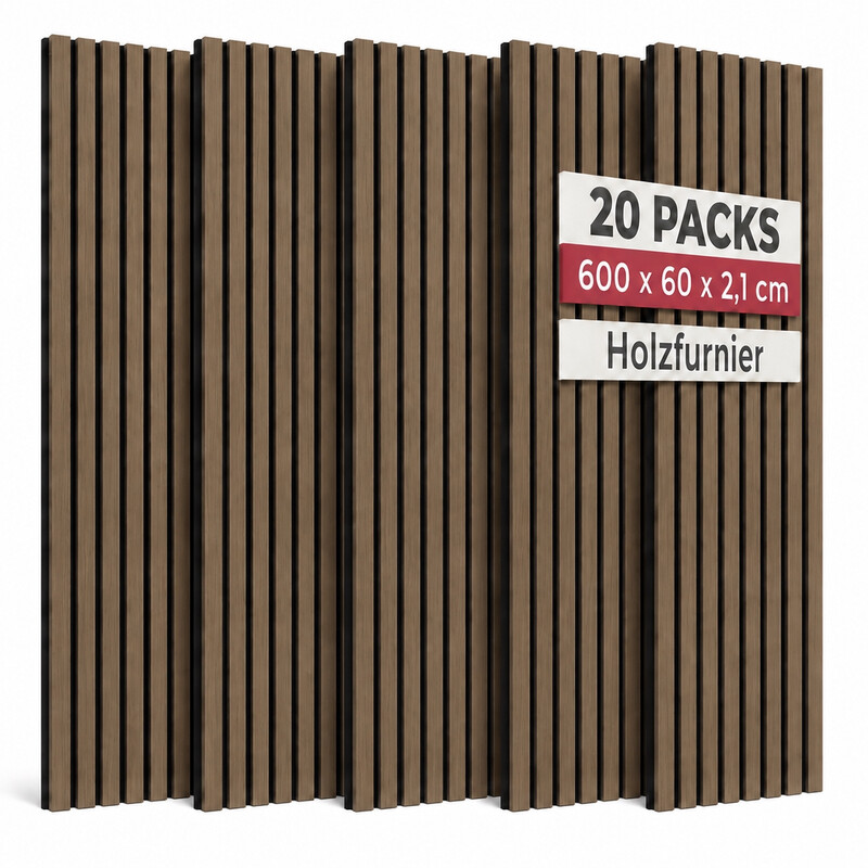 Art3d Akustikpaneele dunkle Walnuss | 3D-Schalldämpferpaneele | Holzfurnier auf Akustikfilz | Ideal für Büro, Studio, Wohnzimmer, Home-Office & Küche 3,6 m² 20er-Pack (30x60) cm