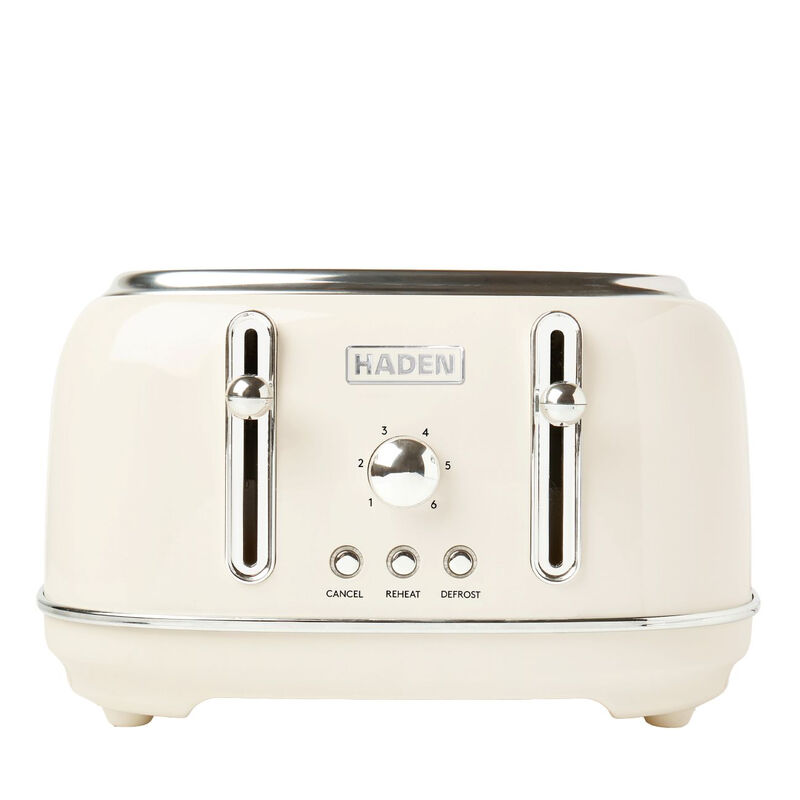 Highclere Retro 4 Slice Toaster, Cord Storage, Coated Stainless Steel, Cream - 197252