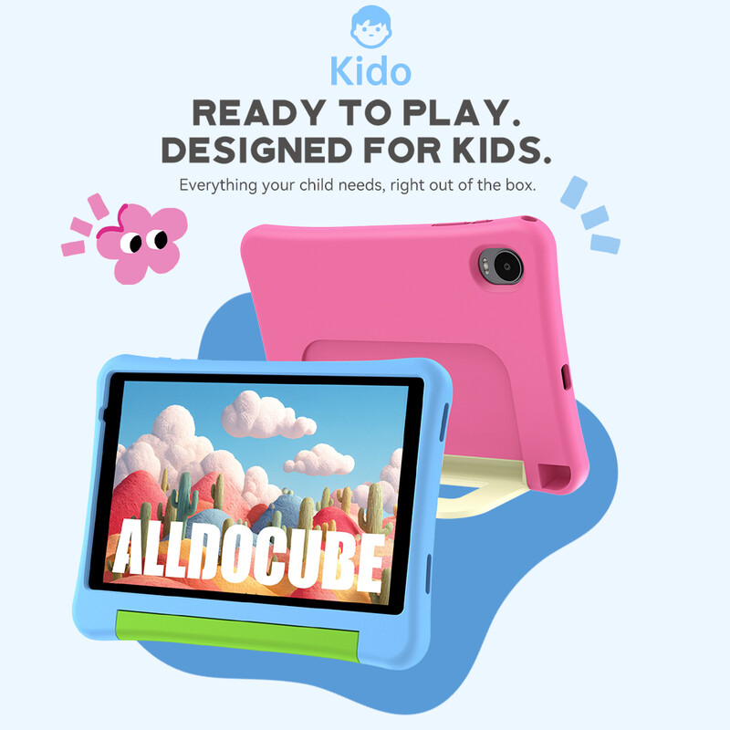 [Early-Bird-Angebot €69 | Nur für die Ersten 10] ALLDOCUBE Kido Kinder-Tablet mit blauer Schutzhülle, 8 Zoll Android 15, Kindersicherung, Unisoc T310, 3 GB + 32 GB,5G WiFi, 5000 mAh,Front 2 MP + Rückkamera 5 MP, kein Adapter