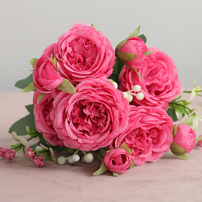 2Pcs 12.48in/31.69cmArtificial Flowers Bouquet Silk Peony Fake Hydrangea Rose Flower