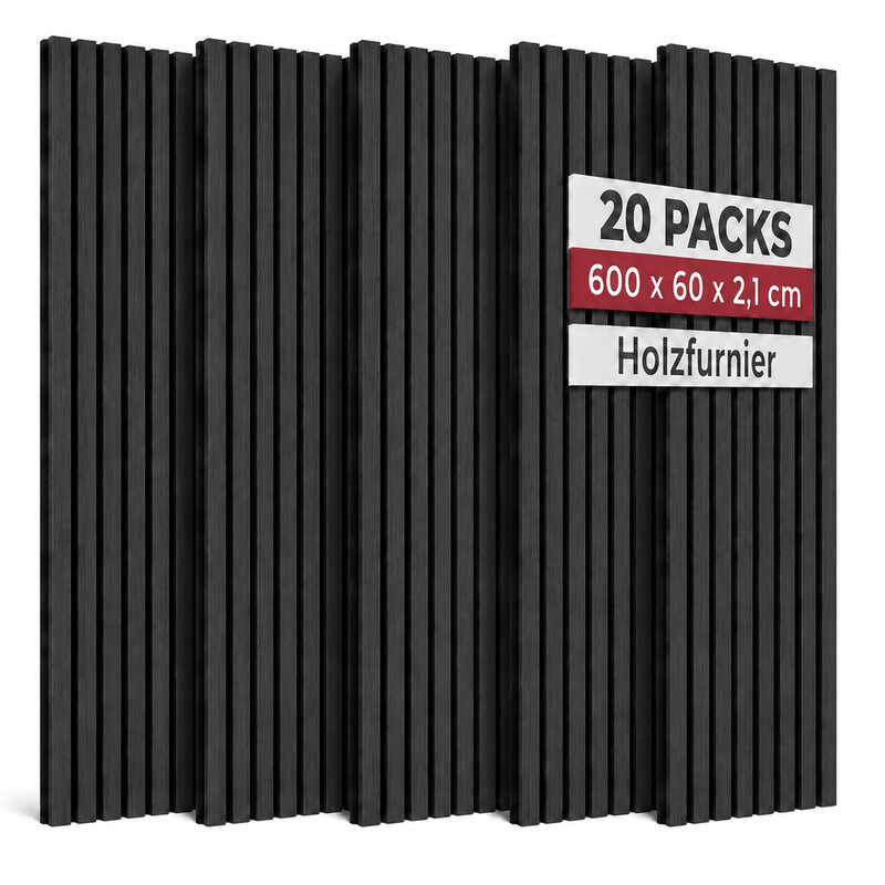 Premium Grau Eiche 3D Holzlamellen Akustikpaneele (20er Set) | Umweltfreundliche Schallabsorbierende Wandkunst | Geräuschreduzierung & Echokontrolle für Home-Office & Studio