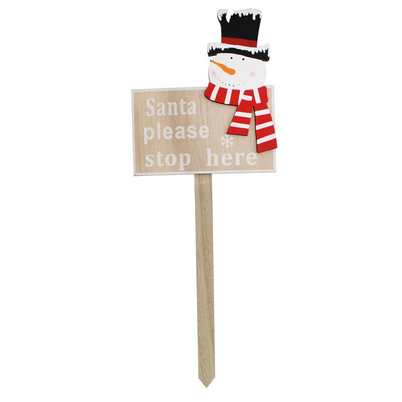 Festive 60Cm Wooden Santa Please Stop Here Sign - Snowman