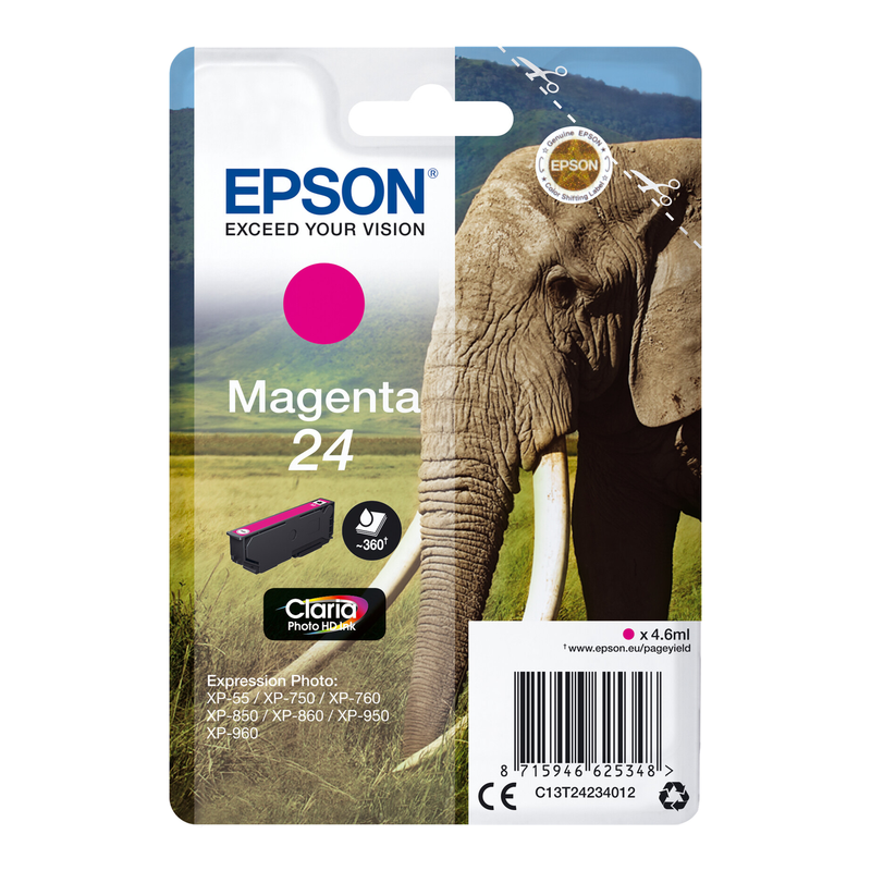 Epson Elephant enkelverpakking magenta 24 Claria Photo HD-inkt