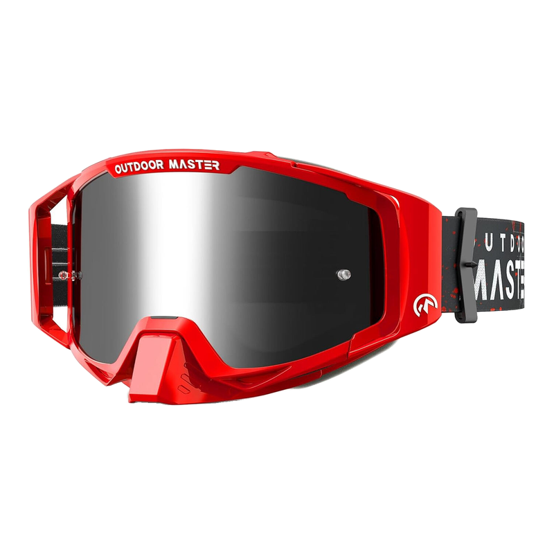 OutdoorMaster Mustang Dirt Bike OTG Goggles for Men, Women, Adult, Youth - Red Frame Grey Lens with Silver