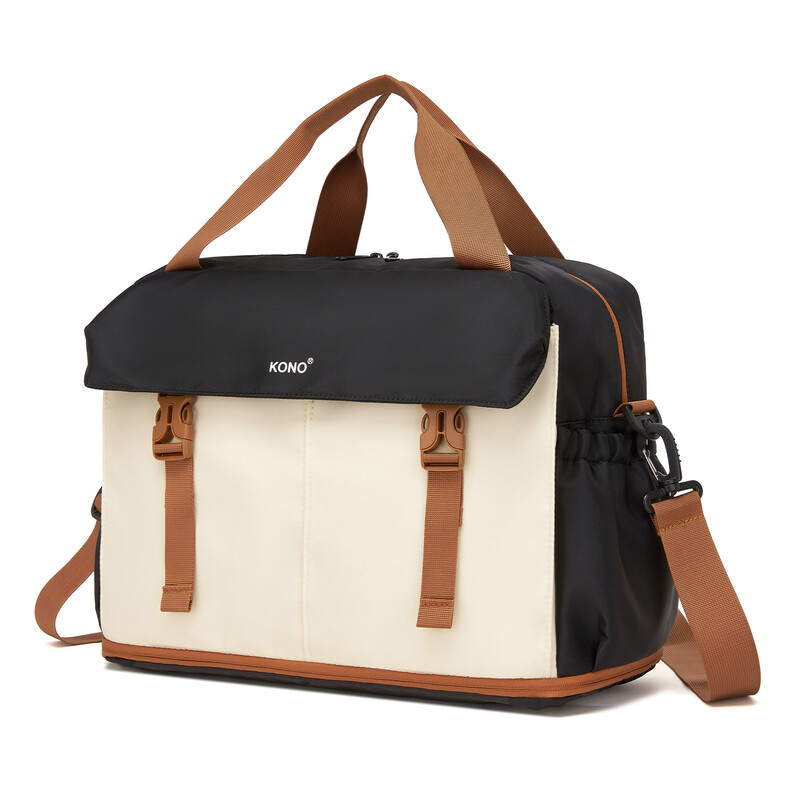 Kono 40x30x20 cm uitbreidbare cabinetas, waterbestendige reistas met laptophoes en nat/droog opbergruimte voor zakenweekend, zwart/beige