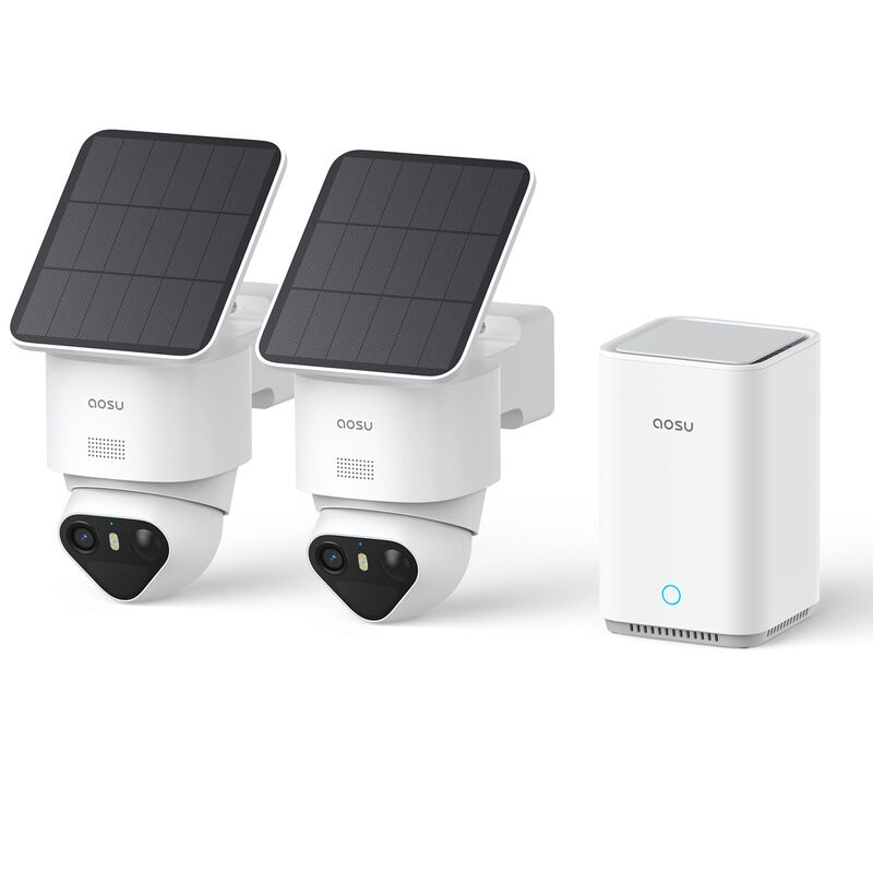 AOSU T2 Ultra 4K UHD Überwachungskamera für den Außenbereich Solarbatterie für AOSUBase, 2-Kamera-Kit, TrueColor-Nachtsicht, Auto-Tracking, 360° Schwenk-/Neigefunktion, kein Abonnement erforderlich, erweiterbarer Speicher bis zu 1 TB