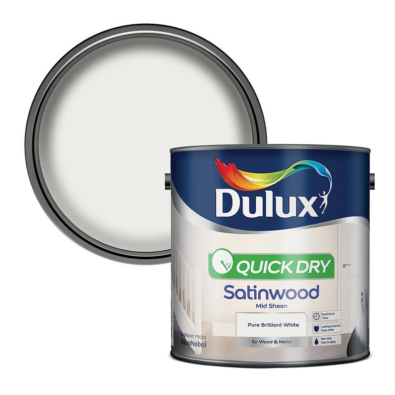 Dulux Quick Dry Satinwood Paint - Pure Brilliant White - 2.5L