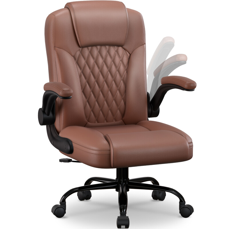 Bureaustoel Ergonomisch, kunstleren bureaustoel 90° opklapbare armleuningen, bureaustoel 90-120° kantelfunctie, ergonomische bureaustoel met lendensteun, bureaustoel in hoogte verstelbaar, belastbaar tot 150 kg