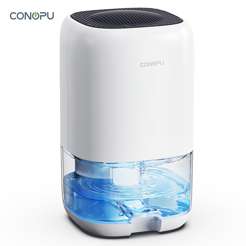 CONOPU Déshumidificateur CS01H, réservoir d'eau de 1000 ml, idéal pour les petits espaces, élimination de l'humidité de 450 ml/jour, ultra silencieux, éclairage ambiant LED 7 couleurs, réservoir amovible et lavable, portable.