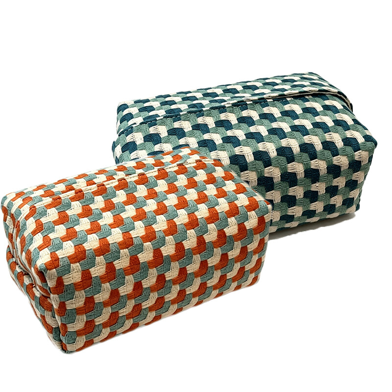 JORDAN&JUDY 2-PieceSquare Cloth Tissue Holder,Household Living Room Tissue Box,Green & Orange