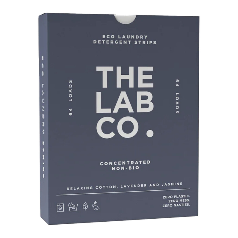 The Lab Co. Laundry Detergent Strips Washing Sheets | Eco Ultra-Concentrated | Non-Bio For Sensitive Skin | Non-Toxic Fragrance | Edc-Free | Lab-Tested | Relaxing Cotton Lavender Jasmine | 64 Loads
