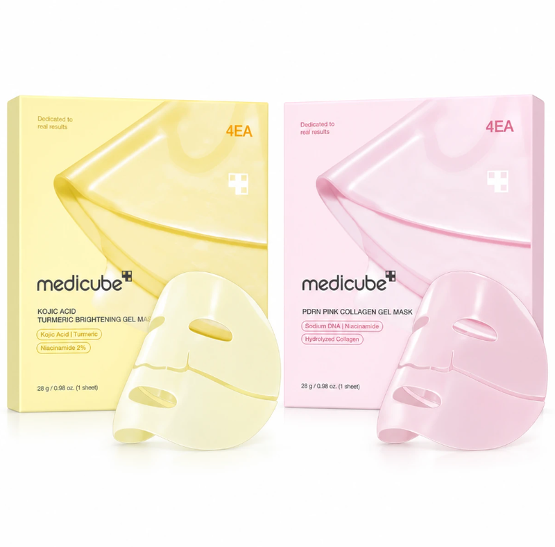 [Bestes Angebot] medicube aufhellende und straffende Gelmaske Duo – Kojisäure Kurkuma 4 Stk. + PDRN Rosa Kollagen 4 Stk.