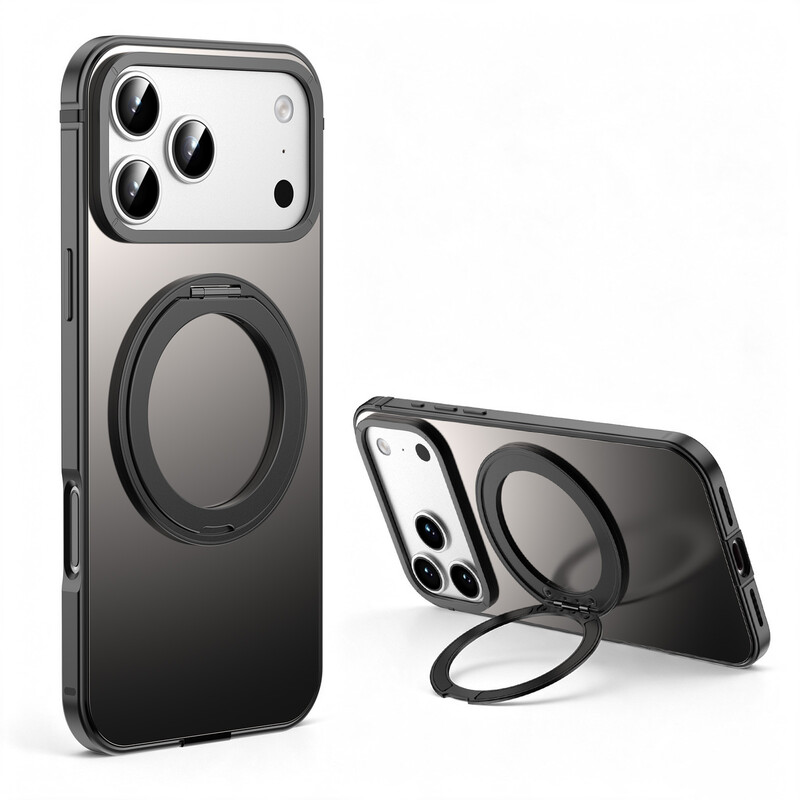 iPhone 18 Pro / iPhone 17 Pro Hülle, 360° drehbarer Ständer, Rahmen aus Aluminiumlegierung, Farbe passend zum Originaltelefon schwarz, 1 Stück