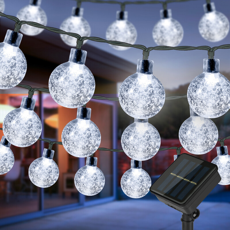 VIVREAL lichtsnoer met bubbelbollen op zonne-energie, 16 ft 30 led koel witte kristallen bollampen, waterdicht voor buiten – model PVC-006-01, nieuwjaarsuitverkoop, topcadeauselectie