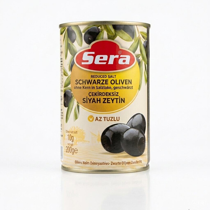 Sera Schwarze Oliven ohne Kern, salzarm, aus der Türkei, 360 g