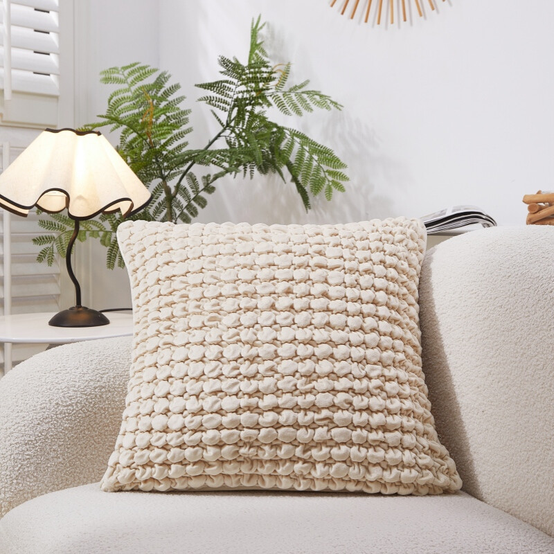 , Polyester Seersucker, Cushion Cover, 50x50cm, khaki, 1pack