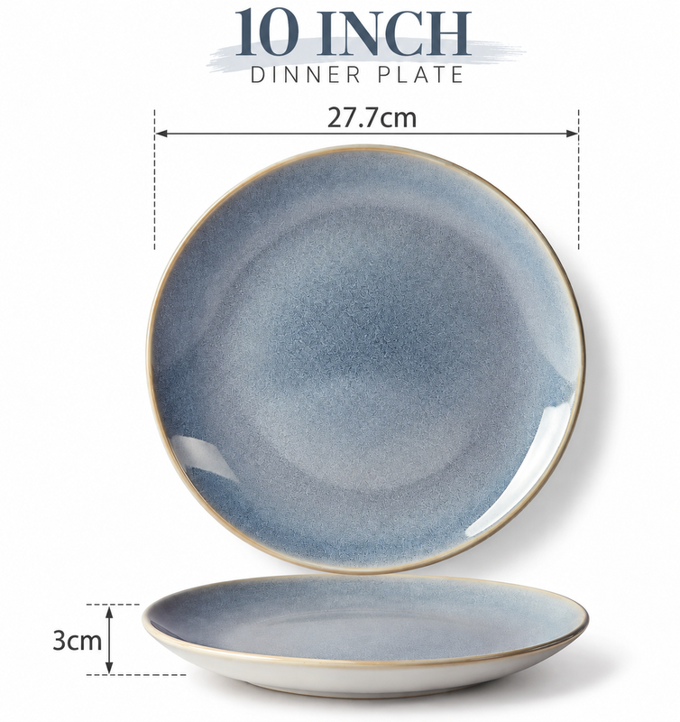 JIWOO Lovina Sternenhimmel Edelsteine Blau Reaktivitätsschicht wunderschöne und exquisite Keramik 10 Zoll flacher Teller gewellter Rand, Einzelpackung
