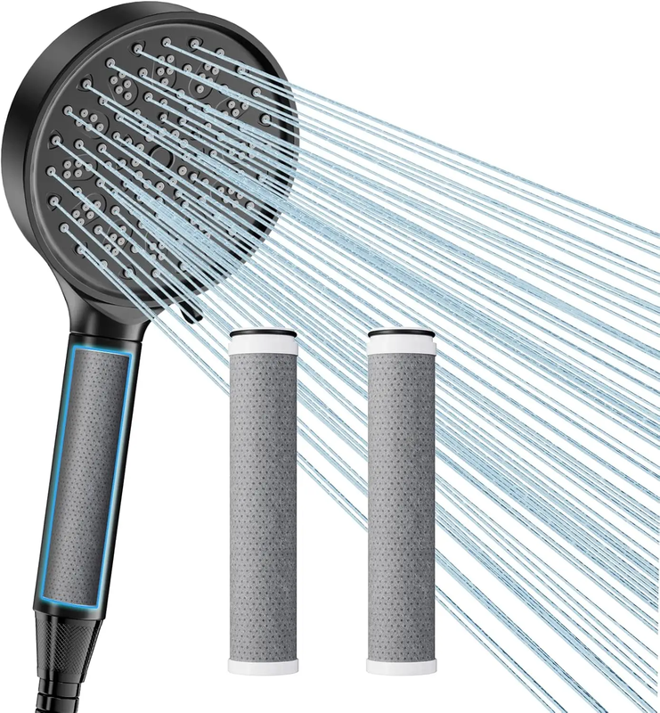 Cobbe Duschkopf mit Filter, Hochdruck Handbrause mit Schlauch, 6 Strahlarten Duschbrause Wassersparend mit 3 Carbon Duschfilter, Sparduschkopf für Hartes Wasser,99% des Chlors entfernen, Schwarz