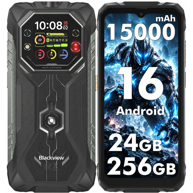 Blackview ROCK 1 Outdoor Handy Android 16, 24 GB RAM (8 GB + 16 GB Erweiterung) + 256 GB Speicher Outdoor Smartphone, 15000 mAh Business Handy, 20 MP Nachtsicht, Gemini AI, 6,56 Zoll HD+ IPS 2.01 Zoll, IP69K Wasserdicht, NFC/GPS/2 Jahre Garantie