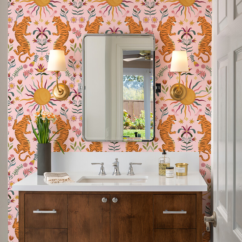 Bouncing Tiger Pink Peel and Stick Wallpaper 44x305cm 1 Roll