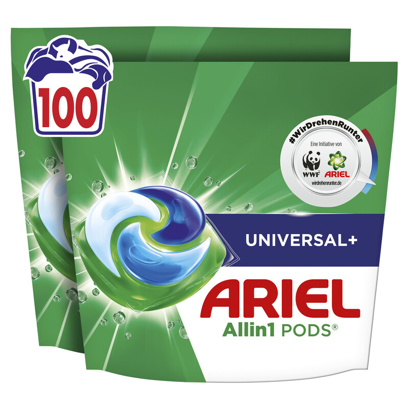 Ariel Flüssigwaschmittelkapseln Universal+ Allin1 PODS®: Fleck-Weg-Power ab der 1. Wäsche, selbst in kaltem Wasser für 100 Wäschen