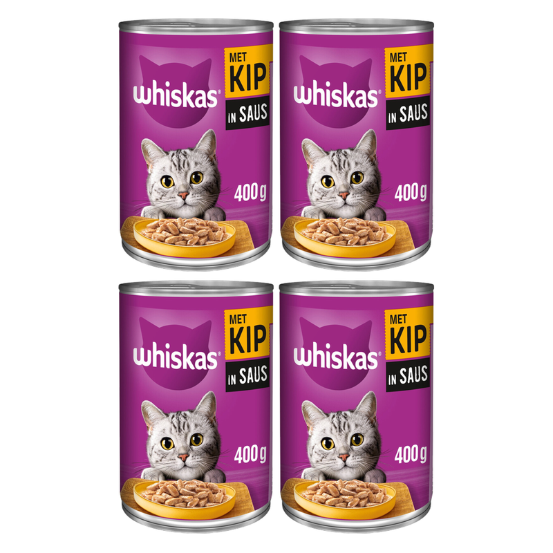 Whiskas Nourriture humide pour chats adultes Poulet en sauce 400 g * 4