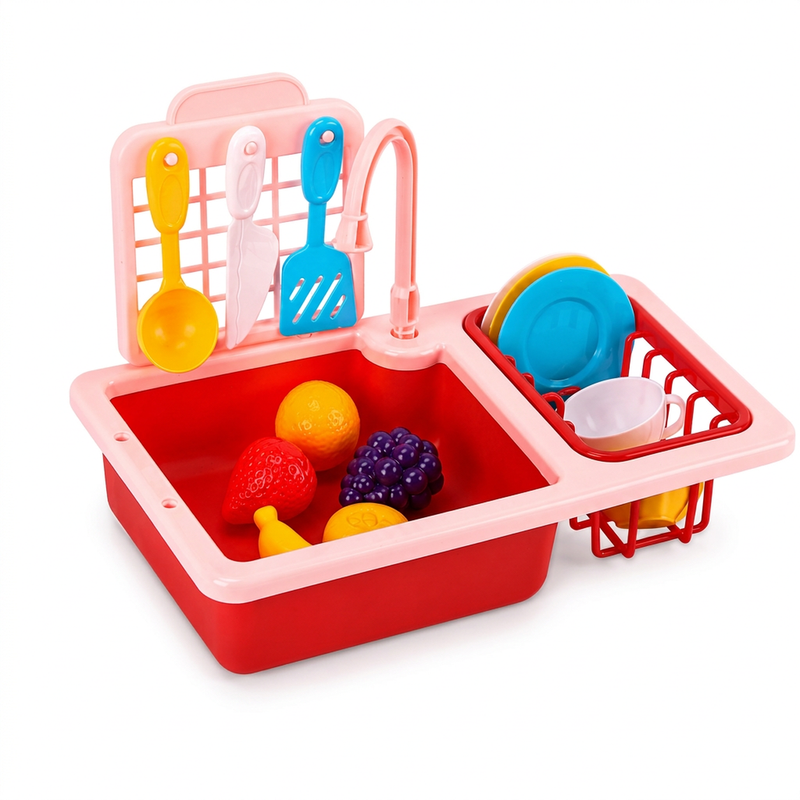 13-teiliges Spielzeug-Set für Kinder: Waschbecken und Obst (Rollenspiel) – Rosa
