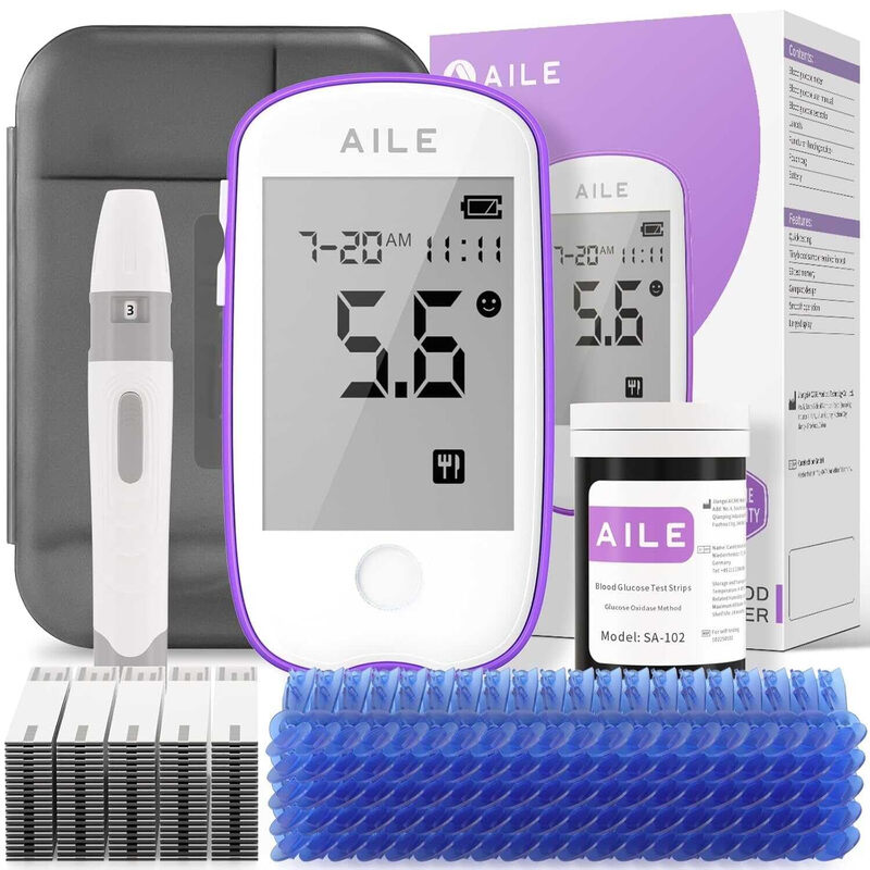 AILE Diabetes-Testkit mit 50 Streifen und schmerzfreien Lanzetten – 5-Sekunden-Blutzuckermessgerät für zu Hause