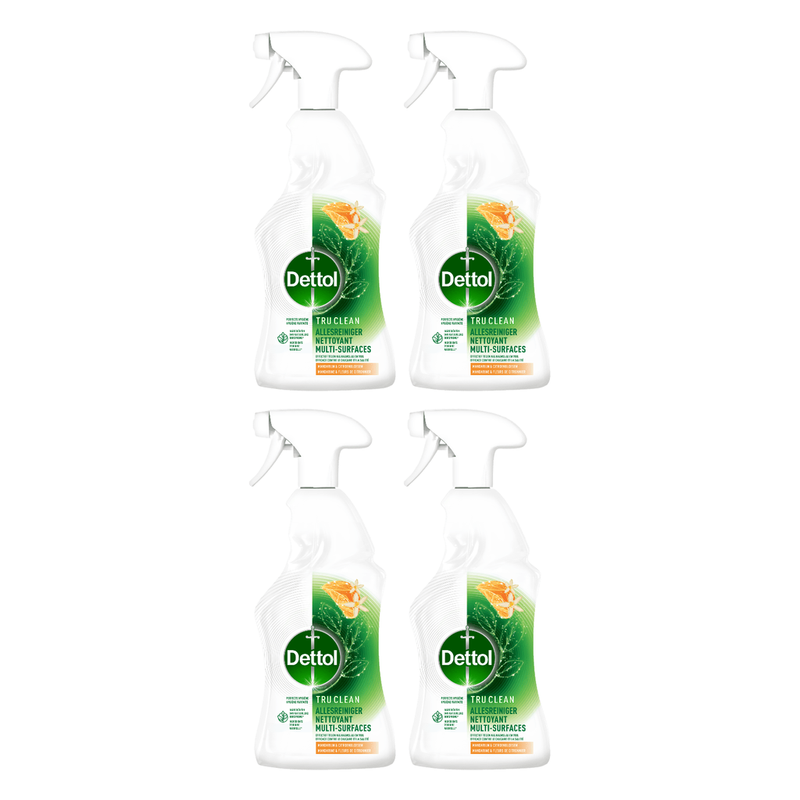 Dettol Spray nettoyant multi-usages - Tru Clean - Mandarine et fleur de citronnier - 4 x 500 ml