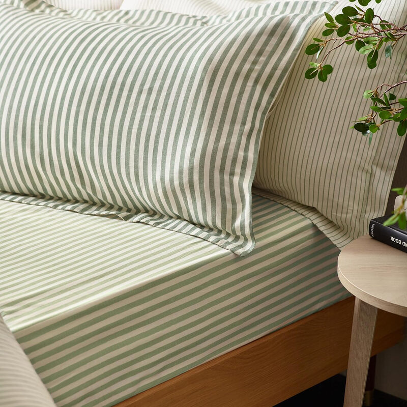Yard Fitted Sheet Hebden Stripe 100% Cotton Forest Green Double