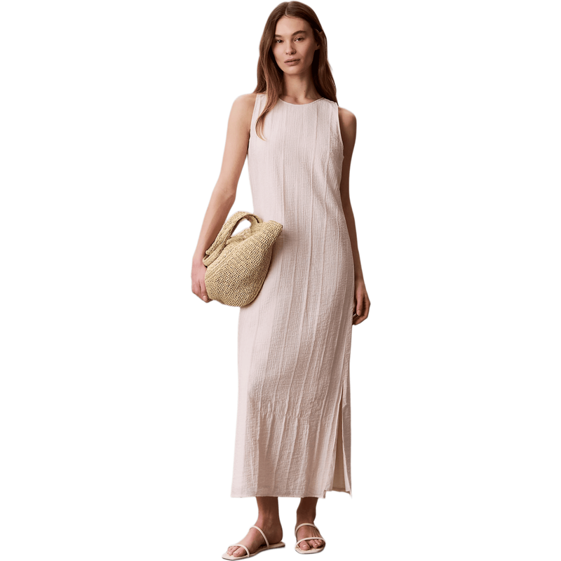 Calvin Klein Sheer Stripe Crinkle Maxi Dress - Mother Of Pearl
