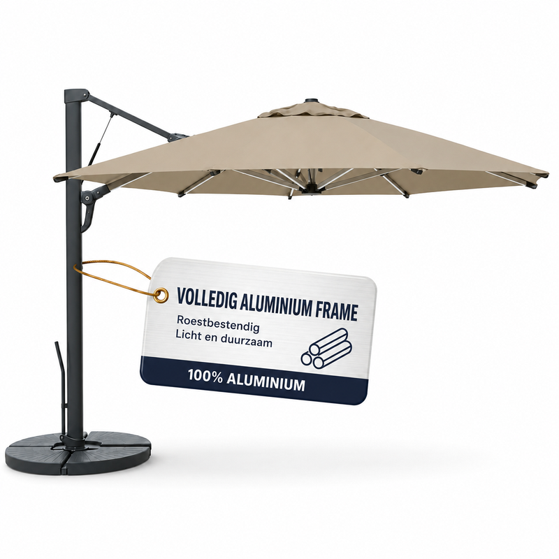 3 m Robuuste cantilever terrasparaplu (3-delige paal) (Taupe-LED)