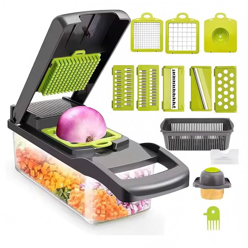 16-Piece Vegetable Prep Set With Containers Lids Measuring Cups Kitchen Organization
