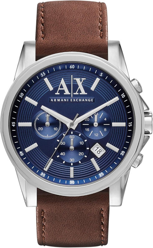 AX1327 Stainless Steel Men's Blue Dial and Brown Leather Strap Watch