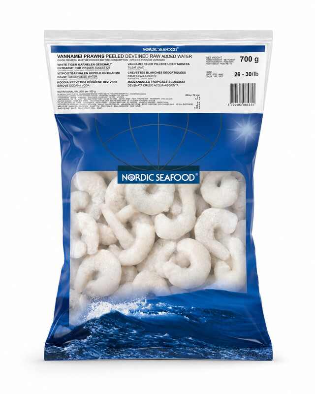 Nordic Seafood Medium Raw Peeled & Deveined Vannamei Prawns (700g)