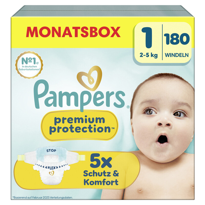 Pampers Premium Protection New Baby Gr.1 Newborn 2-5kg Monatsbox- 180 Stück