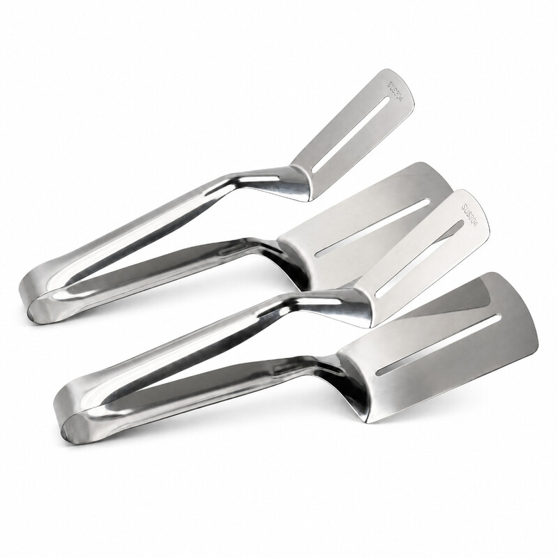 PURECOOK Küchenzangen-Serie | 304er Edelstahl | 2-teilige Steakzangen mit Spachtel