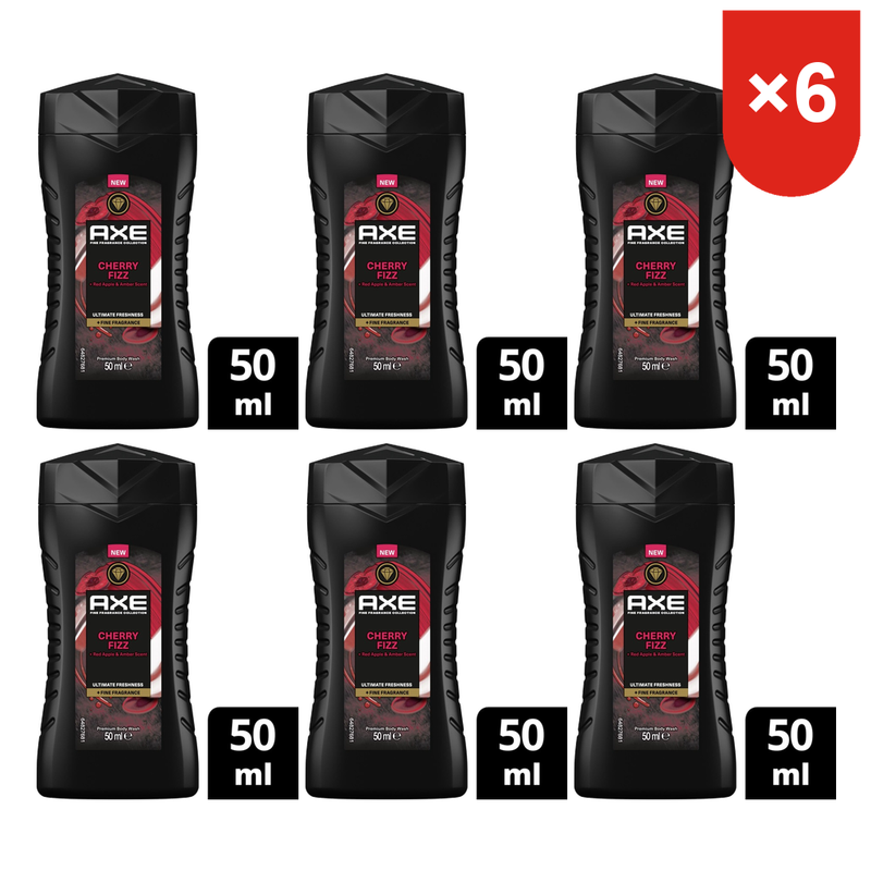 AXE Gel douche Fine Fragrance Cherry Fizz - Mini format voyage 50 ml (Lot de 6)