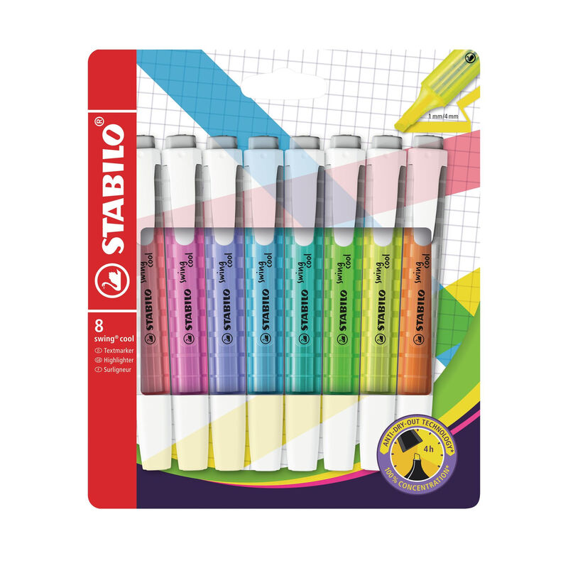 STABILO swing cool - Markeerstiften - Set van 8 - Assorti kleuren