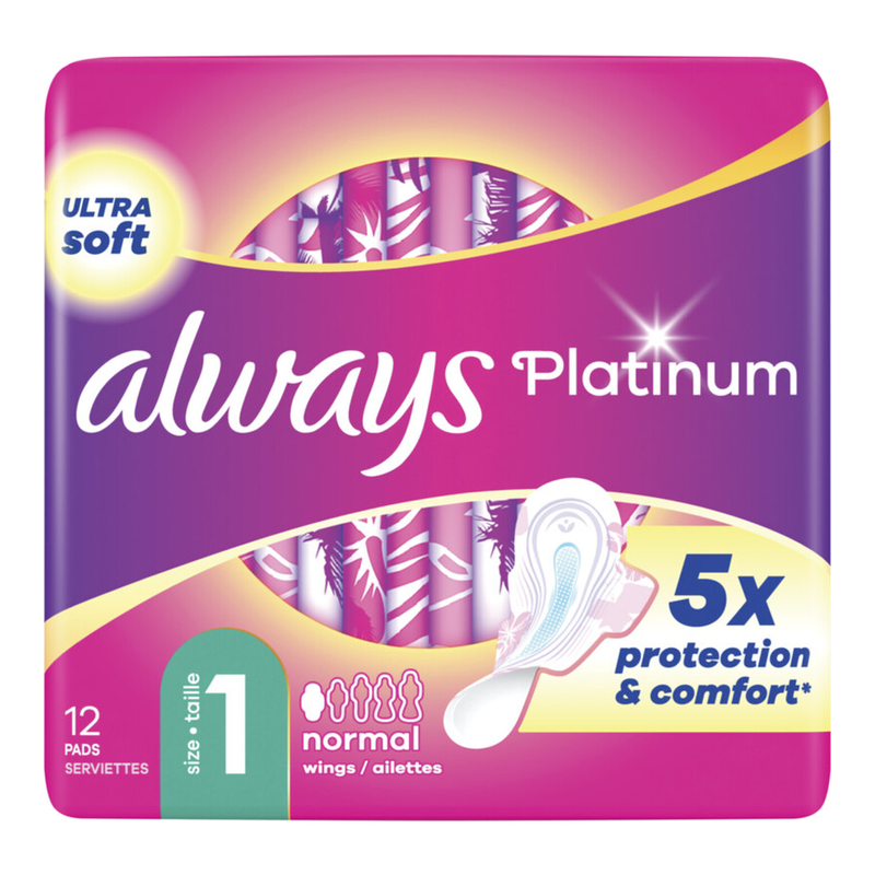 Always Platinum Normal (maat 1) met vleugels maandverband 12 stuks