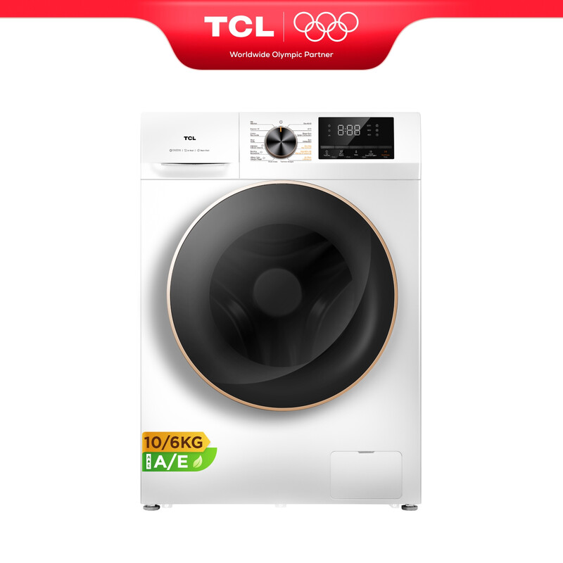 TCL Waschtrockner, 10/6 kg, mit Smart DD Motor, Antibakterielles System, Dampfwaschen, Waschen & Trocknen 60 Min., Schnellwaschen 15 Min. Kindersicherung, Endzeitvorwahl, 20 Jahre Motorgarantie CP1210WA0 [Energieeffizienzklasse A/E]