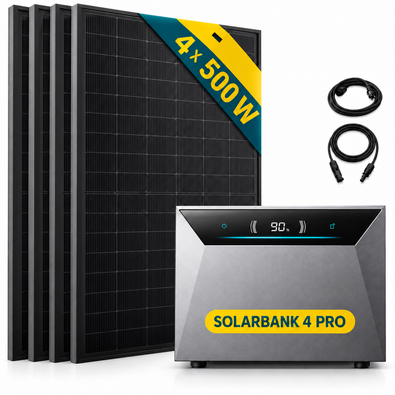 【Lieferung am nächsten Tag】Anker SOLIX Solar Bank 4 Pro Bundle mit SKYWORTH 2000 W Solarkit – 4 x 500 W Solarpaneele