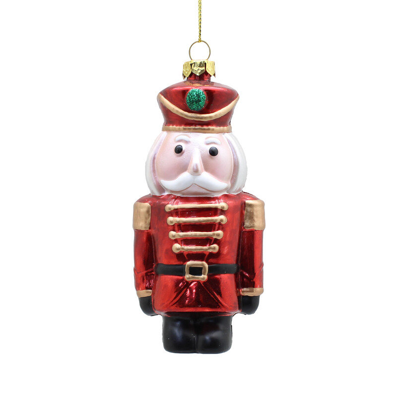 Festive Christmas Hanging Red/Gold Nutcracker Ornament - 11cm Decorative Holiday Accent for Tree and Home